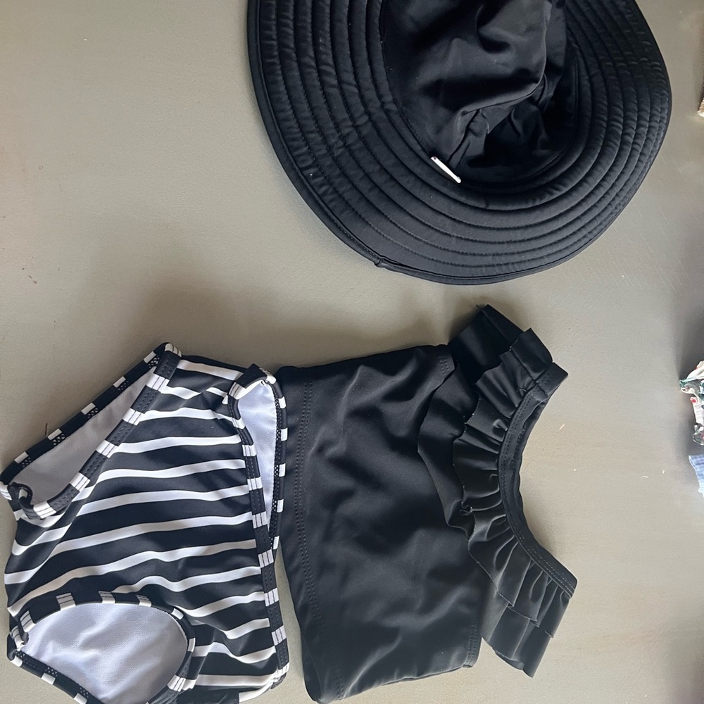 Ruffle Butts Black and White Striped Swim Set